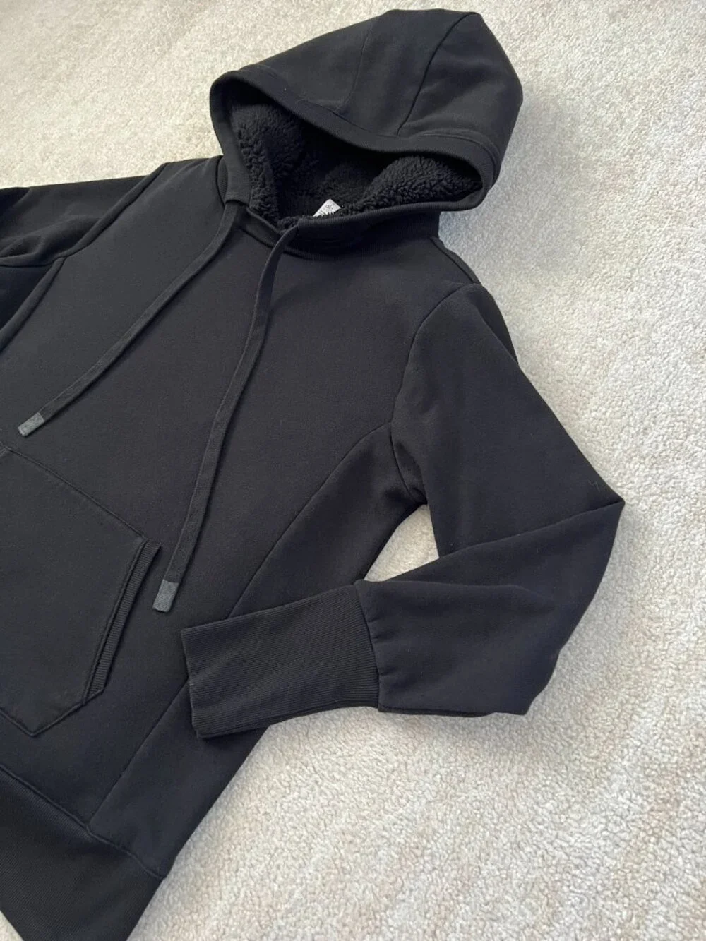 Alo Yoga Black Frost Lined Sherpa Faux Shearling Pullover Hoodie S